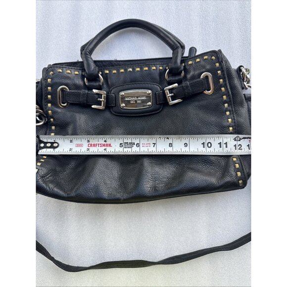 Michael Kors Black Leather Chain Whipstitch Satchel Handbag - Picture 12 of 14
